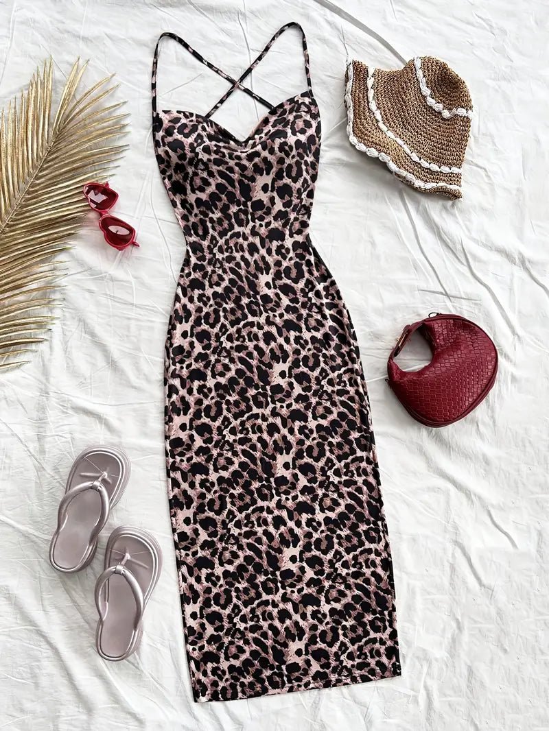 Vestito Midi Leopardato “Wild Elegance” con Dettagli a Schiena Scoperta - KeyStyle