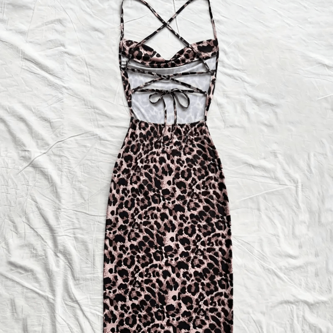 Vestito Midi Leopardato “Wild Elegance” con Dettagli a Schiena Scoperta - KeyStyle