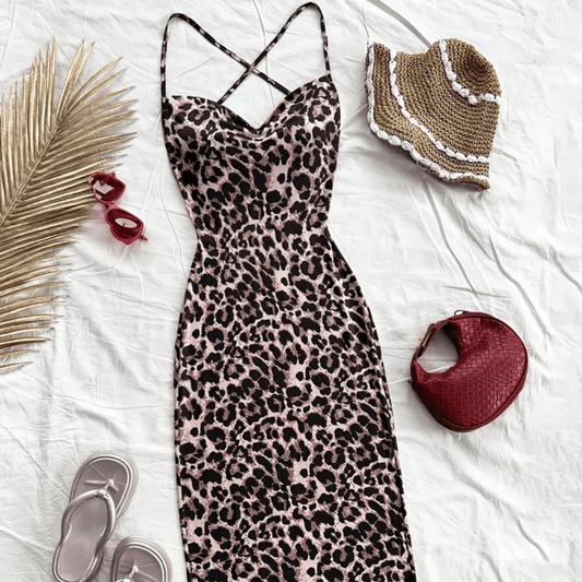 Vestito Midi Leopardato “Wild Elegance” con Dettagli a Schiena Scoperta - KeyStyle